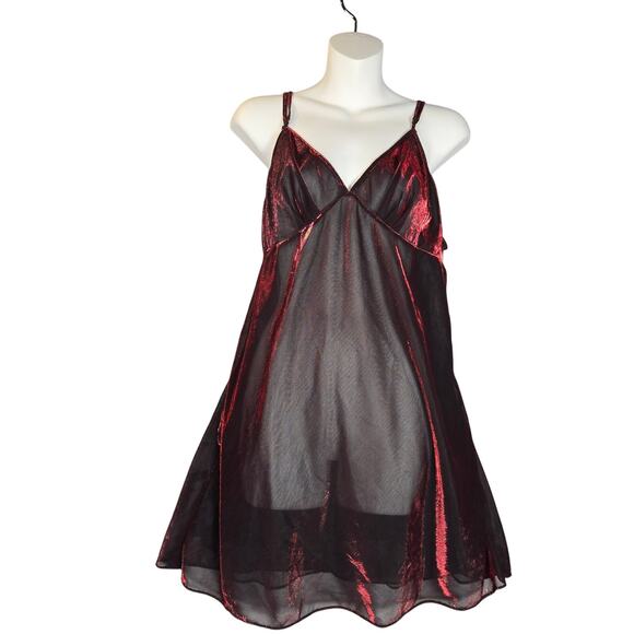 Gilligan & O'Malley Women XL Chemise Lingerie Reactive Shimmer Red Festival Y2K - Picture 2 of 12
